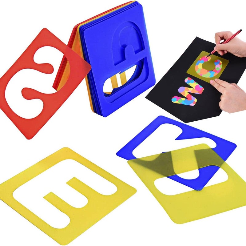 TecUnite 26 Pieces Alphabet Stencils Set Plastic Letter Stencils for Painting Learning, DIY Craft Decoration (8 x 8 Inches) - Image 1